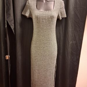 SHEIN Gray/Green Ribbed Midi/Maxi Dress